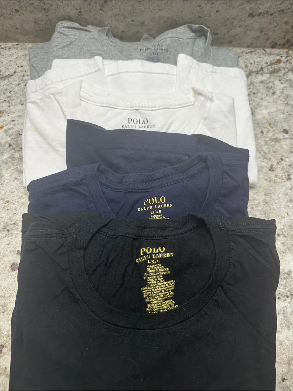4 pack Polo Ralph Lauren Crew Neck T-Shirt Bundle - Black, Navy, White, Gray